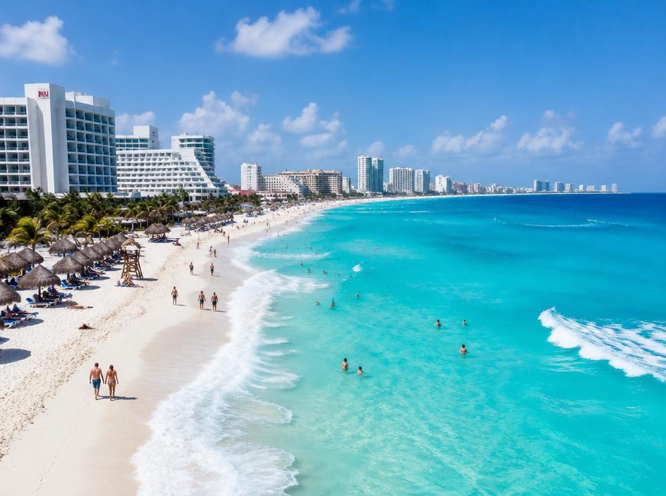 Beach and coastline in Cancun, Mexico