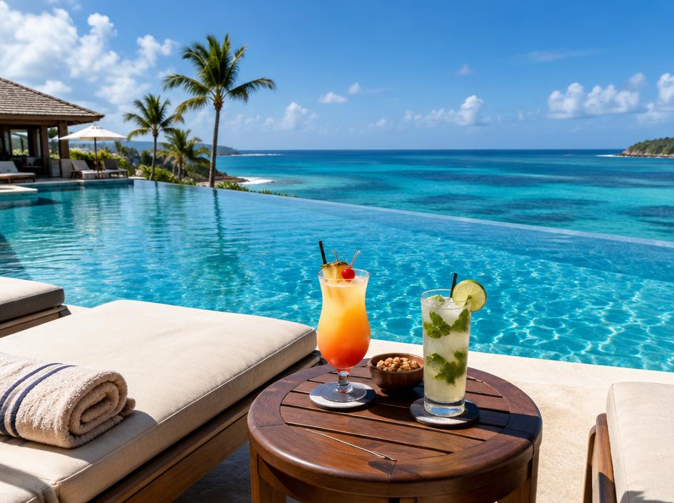 Infinity pool at an all-inclusive resort overlooking the Caribbean