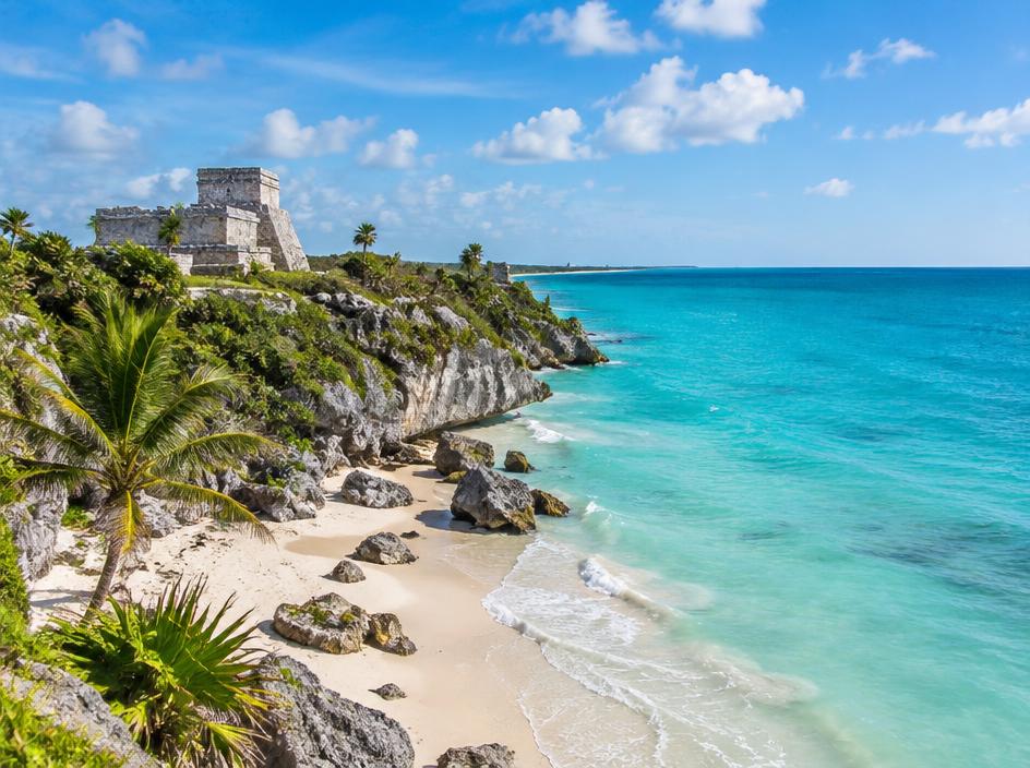 Beach and coastline in Riviera Maya, Mexico